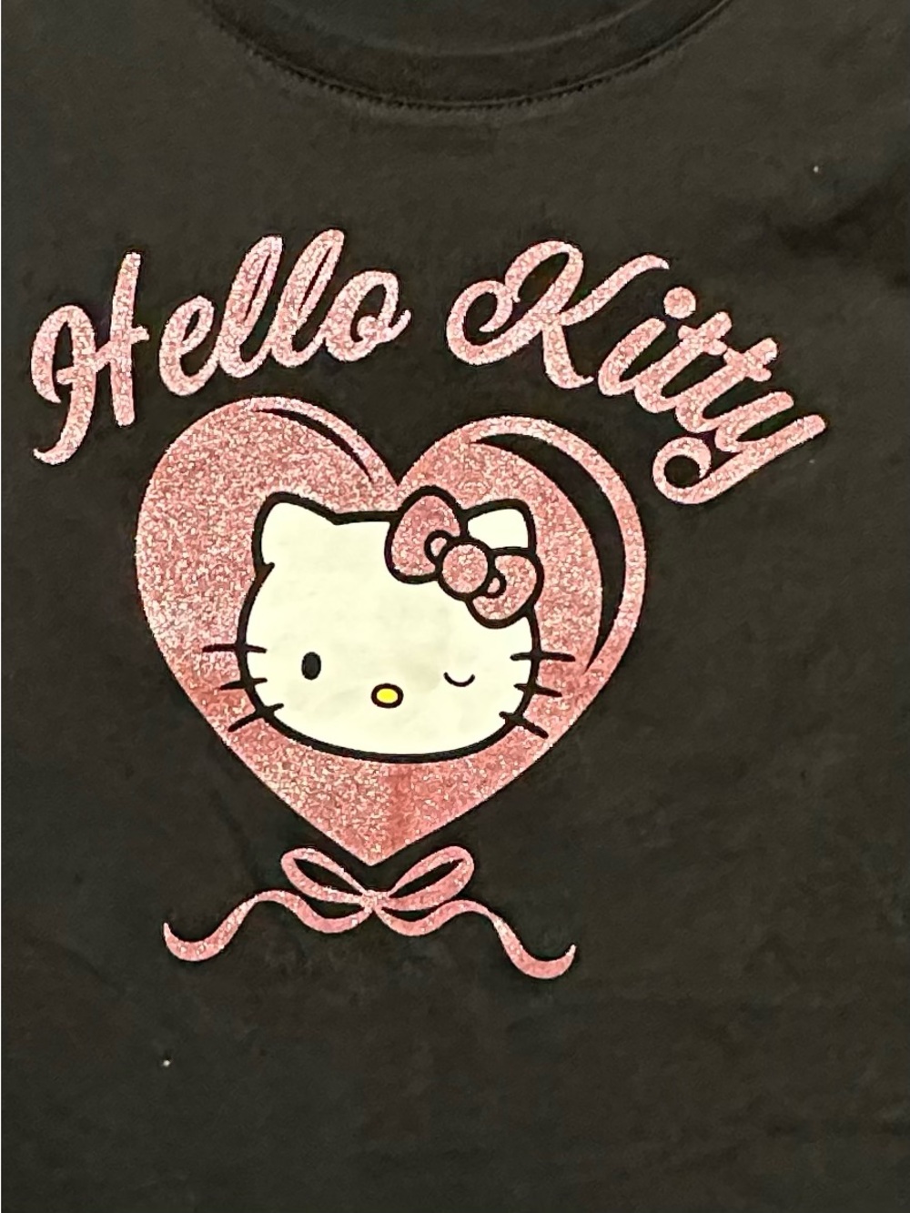NWT The Childrens Place Hello Kitty Glitter Heart Tee Black XXL 16